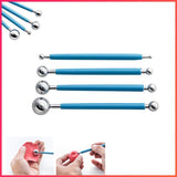 4X Fondant Cake Flower Decorating Clay Sugarcraft Ball Engraved Embossing Stick - Hot pink