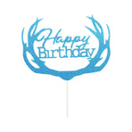 Happy Birthday Cake Topper Colour Printed Acrylic Party Decorations - Blue-Deer