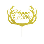 Happy Birthday Cake Topper Colour Printed Acrylic Party Decorations - Gold-Deer