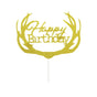 Happy Birthday Cake Topper Colour Printed Acrylic Party Decorations - Gold-Deer