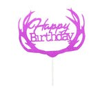 Happy Birthday Cake Topper Colour Printed Acrylic Party Decorations - Rose Red-Deer