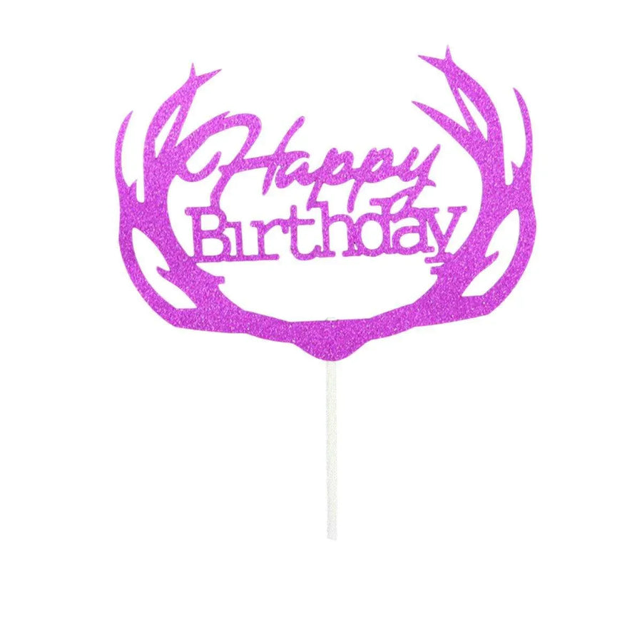 Happy Birthday Cake Topper Colour Printed Acrylic Party Decorations - Rose Red-Deer