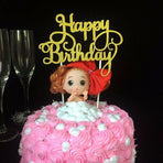 Happy Birthday Cake Topper Colour Printed Acrylic Party Decorations - Rose Red-Deer