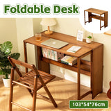 Bamboo Folding Student Desk Study Table Space Saving Storage