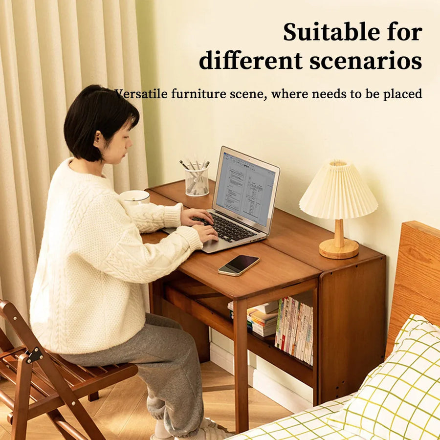 Bamboo Folding Student Desk Study Table Space Saving Storage