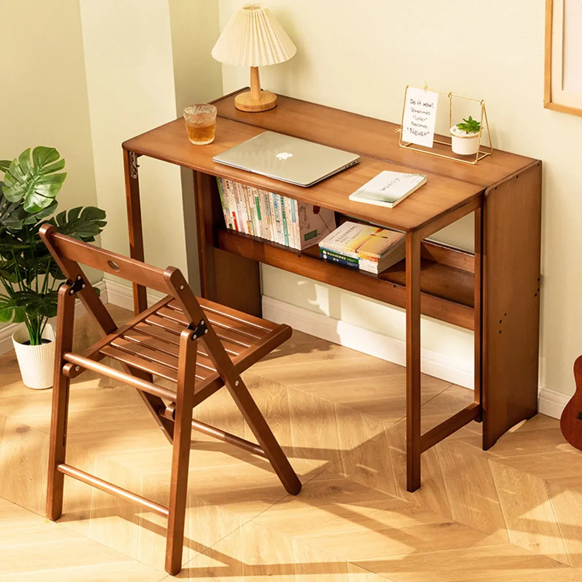 Bamboo Folding Student Desk Study Table Space Saving Storage