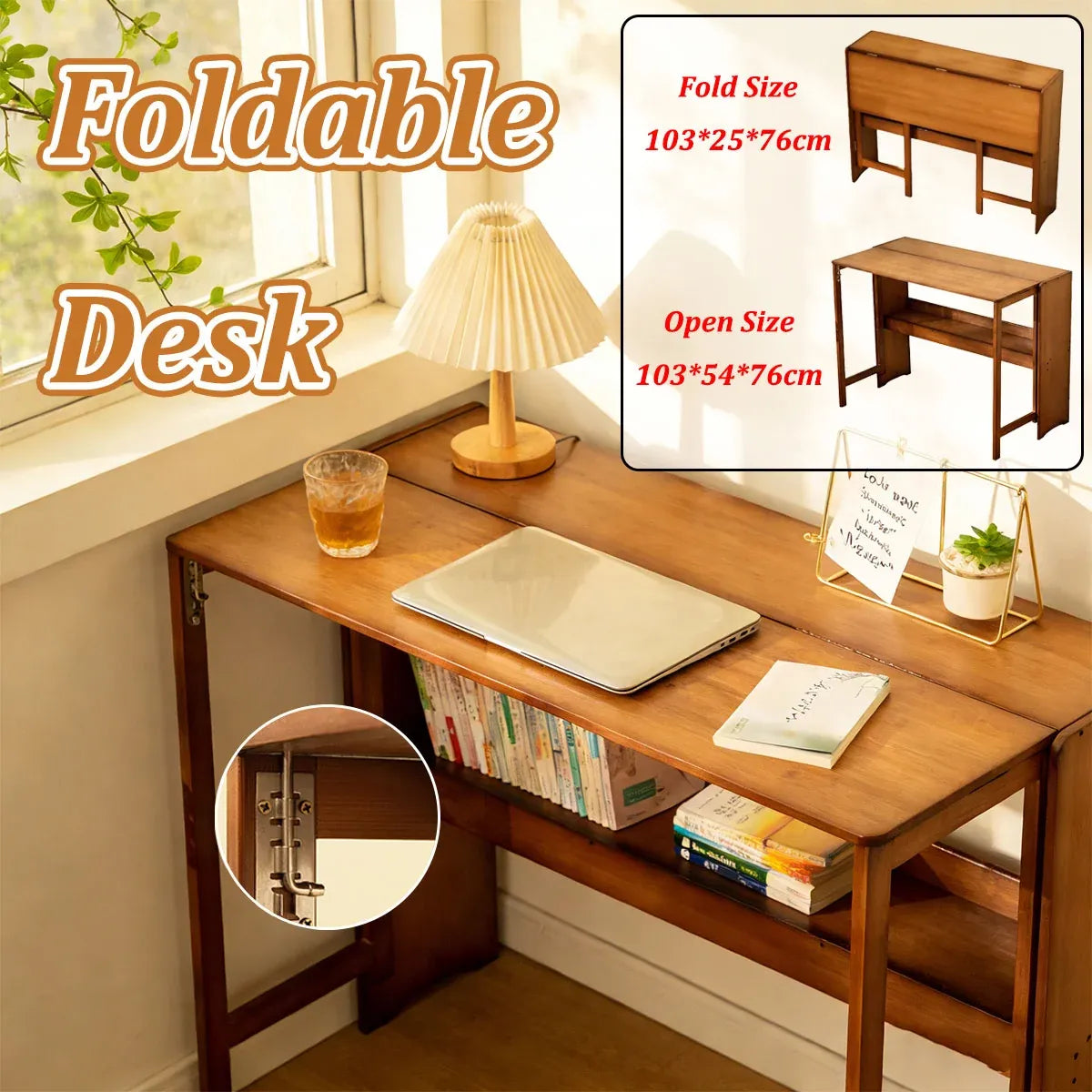 Bamboo Folding Student Desk Study Table Space Saving Storage