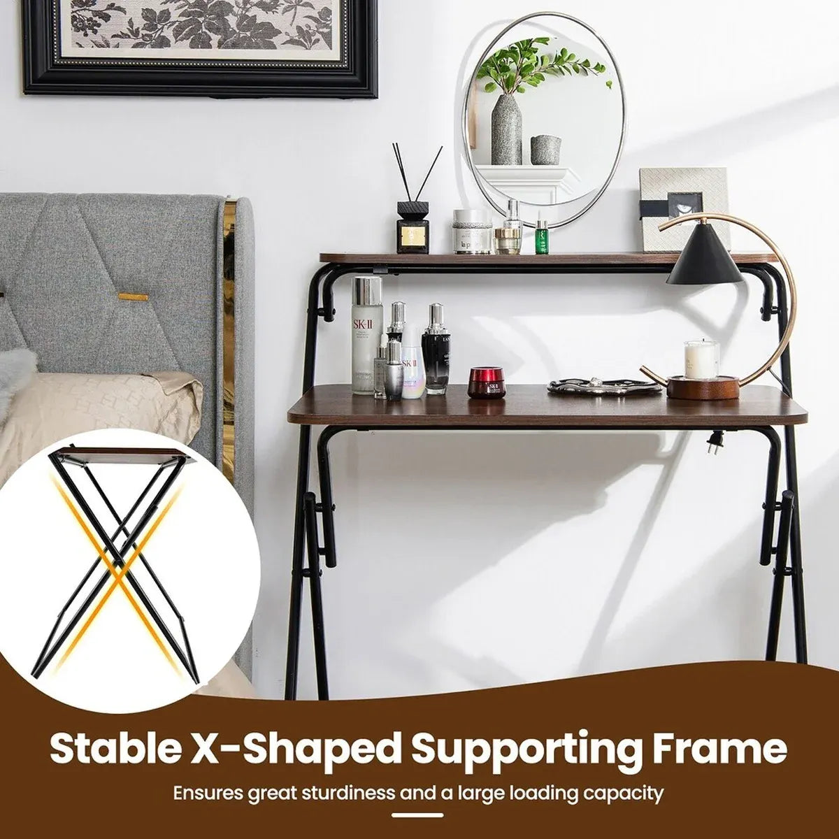 Portable Folding Desk Table X-Shaped Stable for Home Office Study