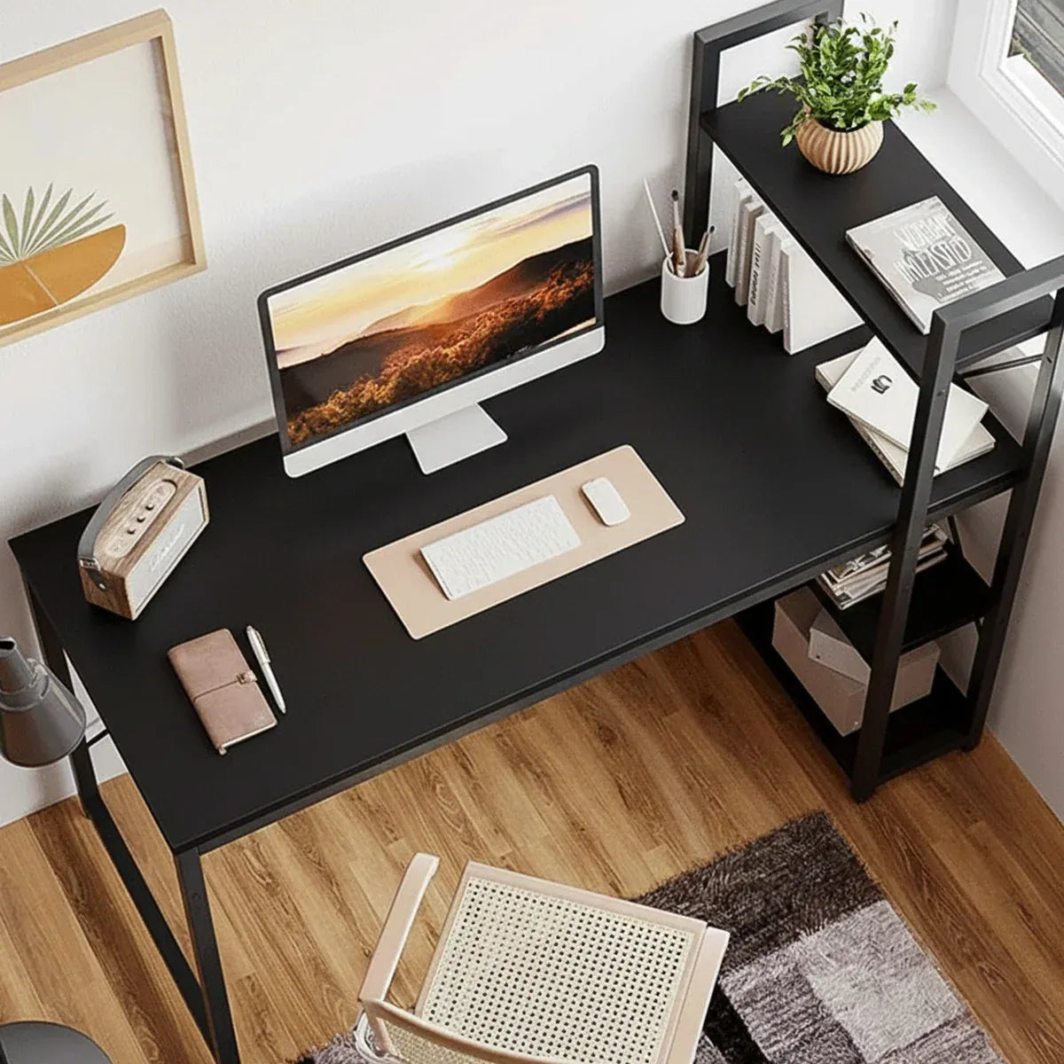 Minimalist Home Computer Desk with Shelves Study Workstation
