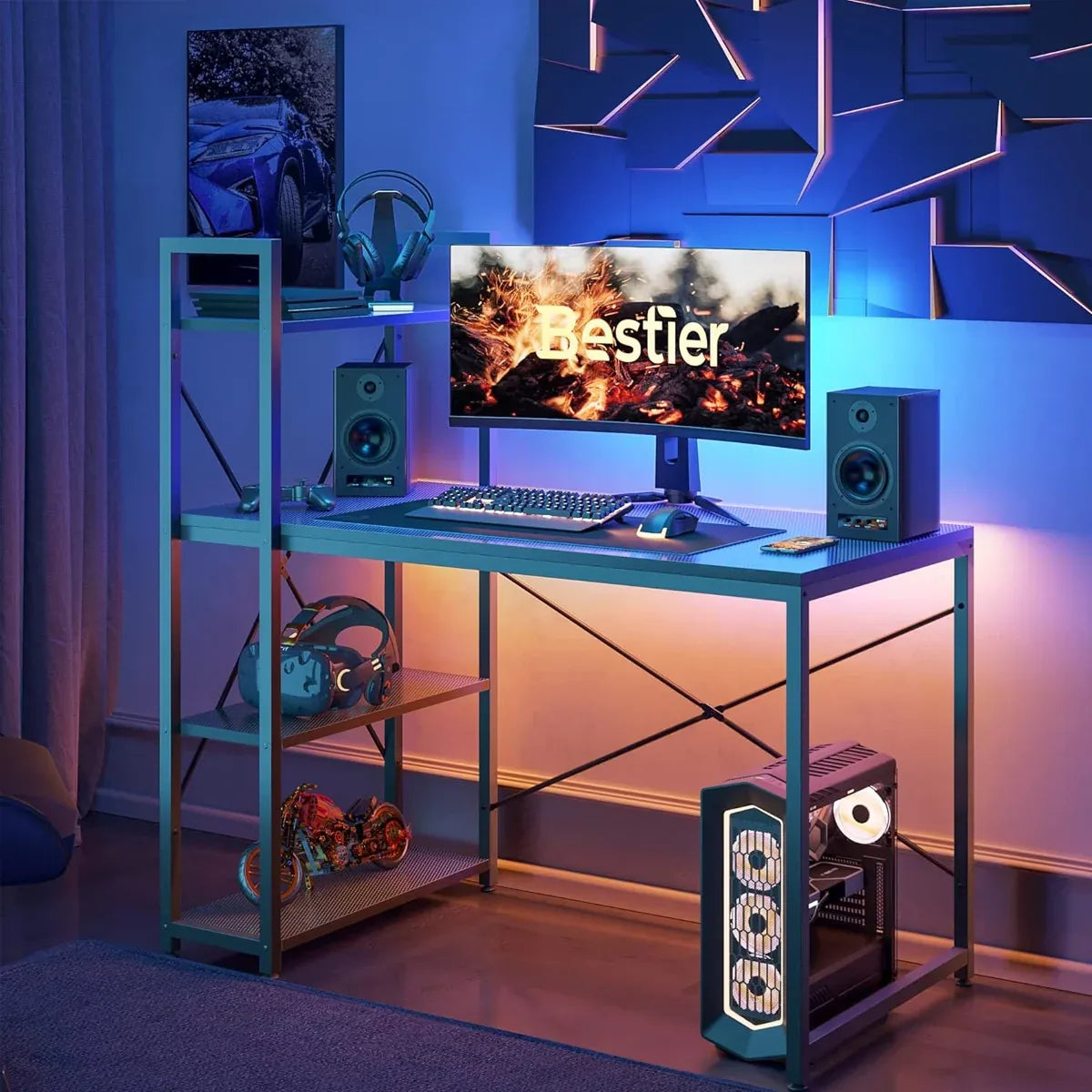 Minimalist Home Computer Desk with Shelves Study Workstation