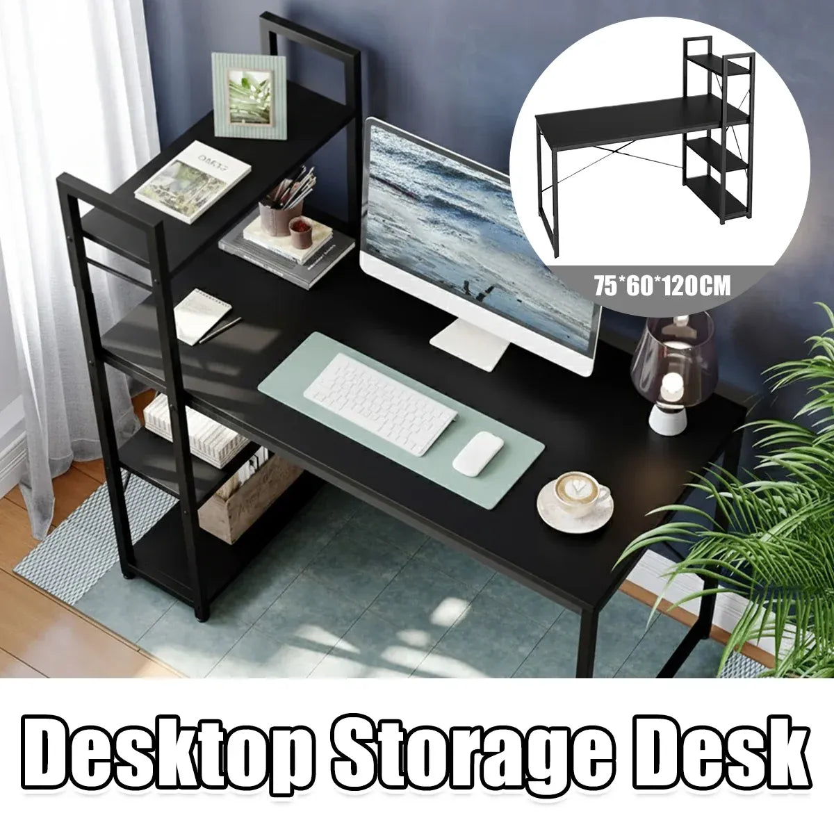 Minimalist Home Computer Desk with Shelves Study Workstation