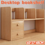 Natural-Finish Desktop Shelf with Two Drawers - 1 Piece