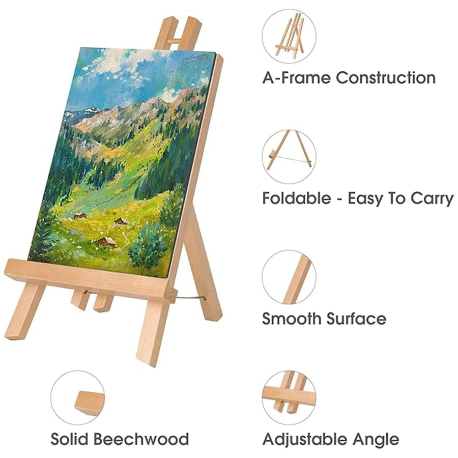 Tabletop Solid Wood Easel Adjustable Height Foldable for Art Sketch Oil Painting - 50cm