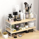 Double Layer Storage Shelf Desktop Organizer Cosmetics Stationery Rack for Desk - Top-Down View