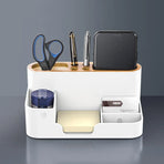 Office Organizer Pen Holder with Slots for Pens Phone Cards Remote Sticky Notes