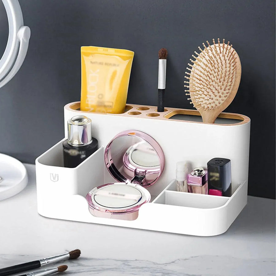 Office Organizer Pen Holder with Slots for Pens Phone Cards Remote Sticky Notes
