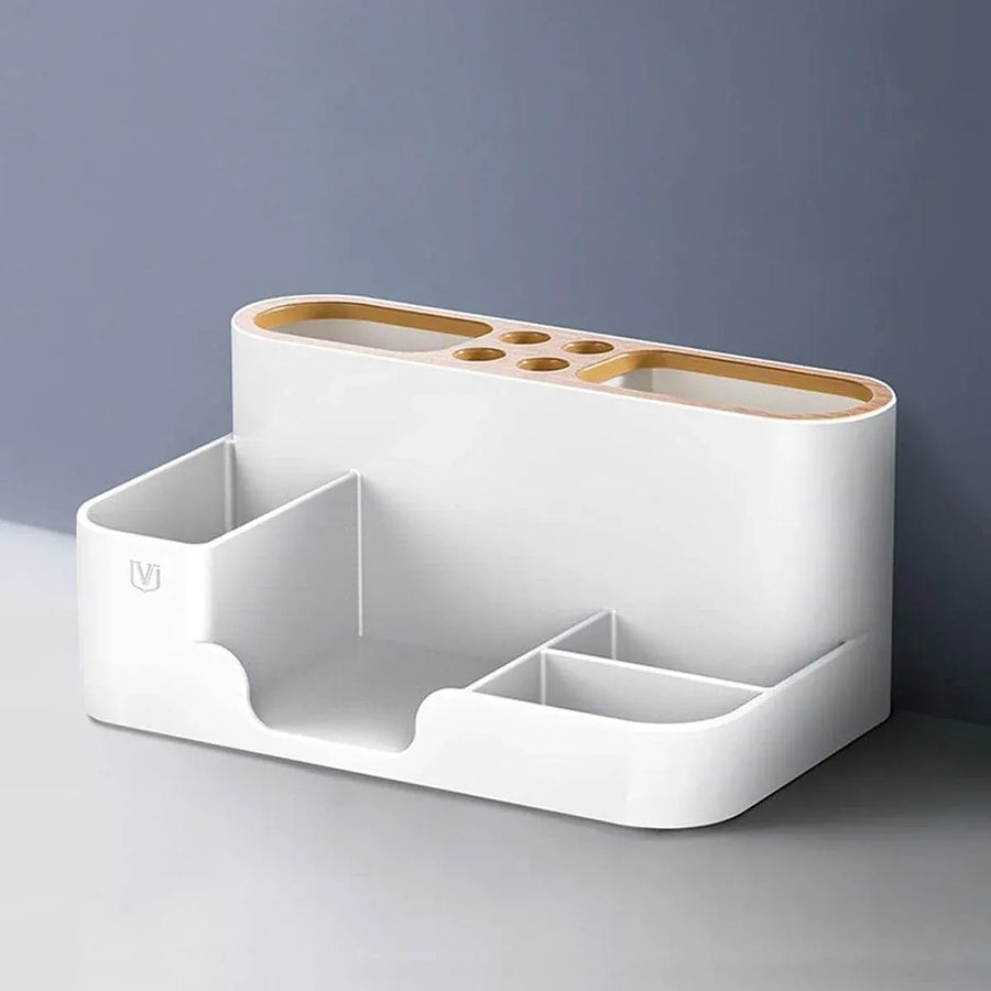 Office Organizer Pen Holder with Slots for Pens Phone Cards Remote Sticky Notes