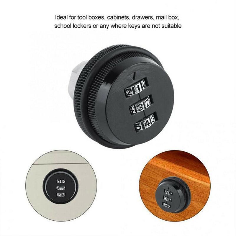3 Digital Code Combination Cam Lock Furniture Post Mail Box Cabinet Locker Safe - Black