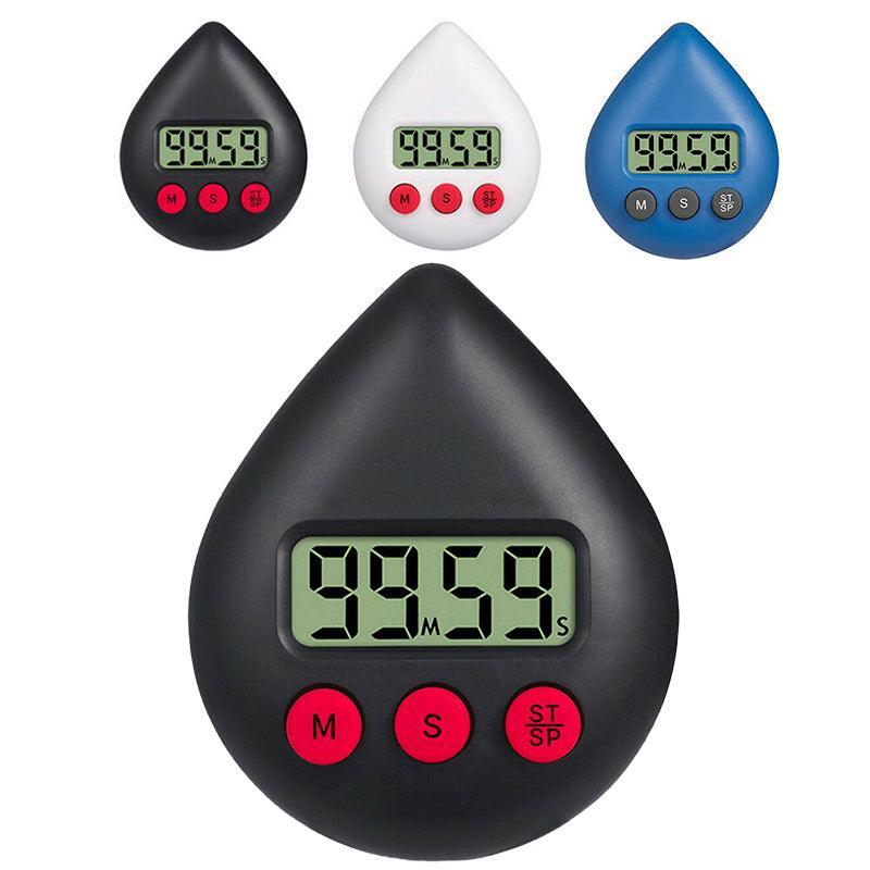 Water Drop Digital Timer Kitchen Study Alarm Countdown Electronic Clock 4 Colours - Black