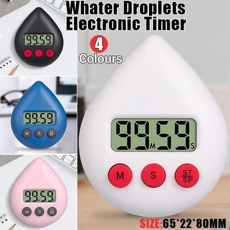 Water Drop Digital Timer Kitchen Study Alarm Countdown Electronic Clock 4 Colours - White