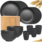 16PCS Eco-Friendly Wheat Straw Portable Tableware Set with Plate Bowl Cup