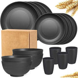 16PCS Eco-Friendly Wheat Straw Portable Tableware Set with Plate Bowl Cup - Top-Down View
