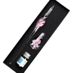 Crystal Flower Glass Dipping Dip Pen Writing Set Gift Pack Fountain Calligraphy - Blue