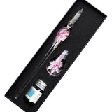 Crystal Flower Glass Dipping Dip Pen Writing Set Gift Pack Fountain Calligraphy - Orange - Side View