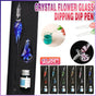 Crystal Flower Glass Dipping Dip Pen Writing Set Gift Pack Fountain Calligraphy - Yellow