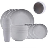16pcs Wheat Straw Plates Bowls Cups Set Outdoor Tableware Set - Front View