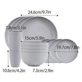 16pcs Wheat Straw Plates Bowls Cups Set Outdoor Tableware Set - Side View