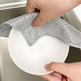 10PCS Double Layer Dishcloth Non-stick Oil Kitchen Cleaning Cloth Metal Fiber - Top-Down View