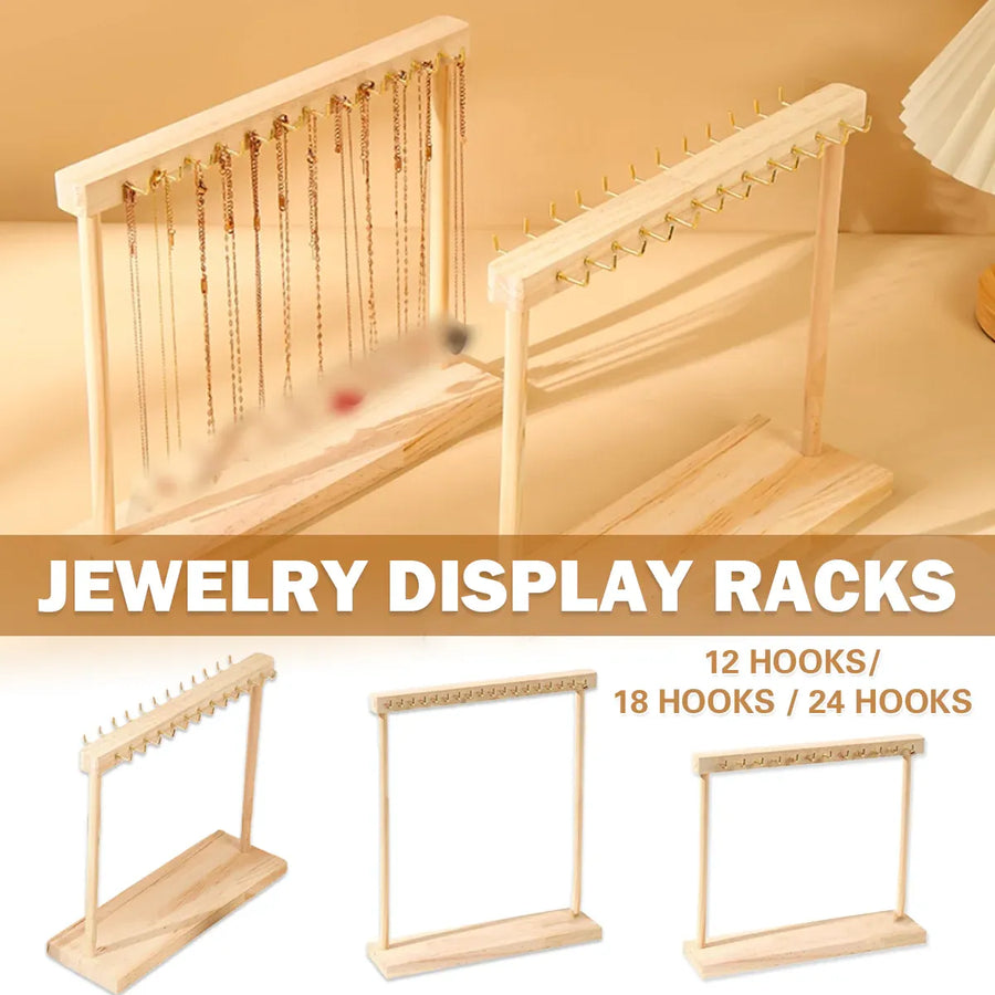 Solid Wood Necklace Jewelry Display Racks for Home Store Showcase Storage - 12 hooks