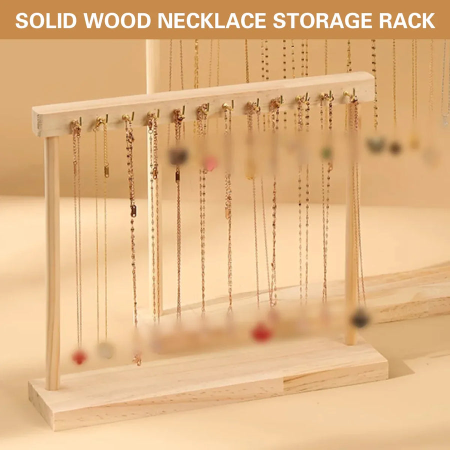 Solid Wood Necklace Jewelry Display Racks for Home Store Showcase Storage - 12 hooks