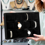 1-Piece Black Velvet Watch and Jewellery Display Tray