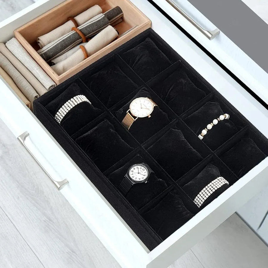 1-Piece Black Velvet Watch and Jewellery Display Tray