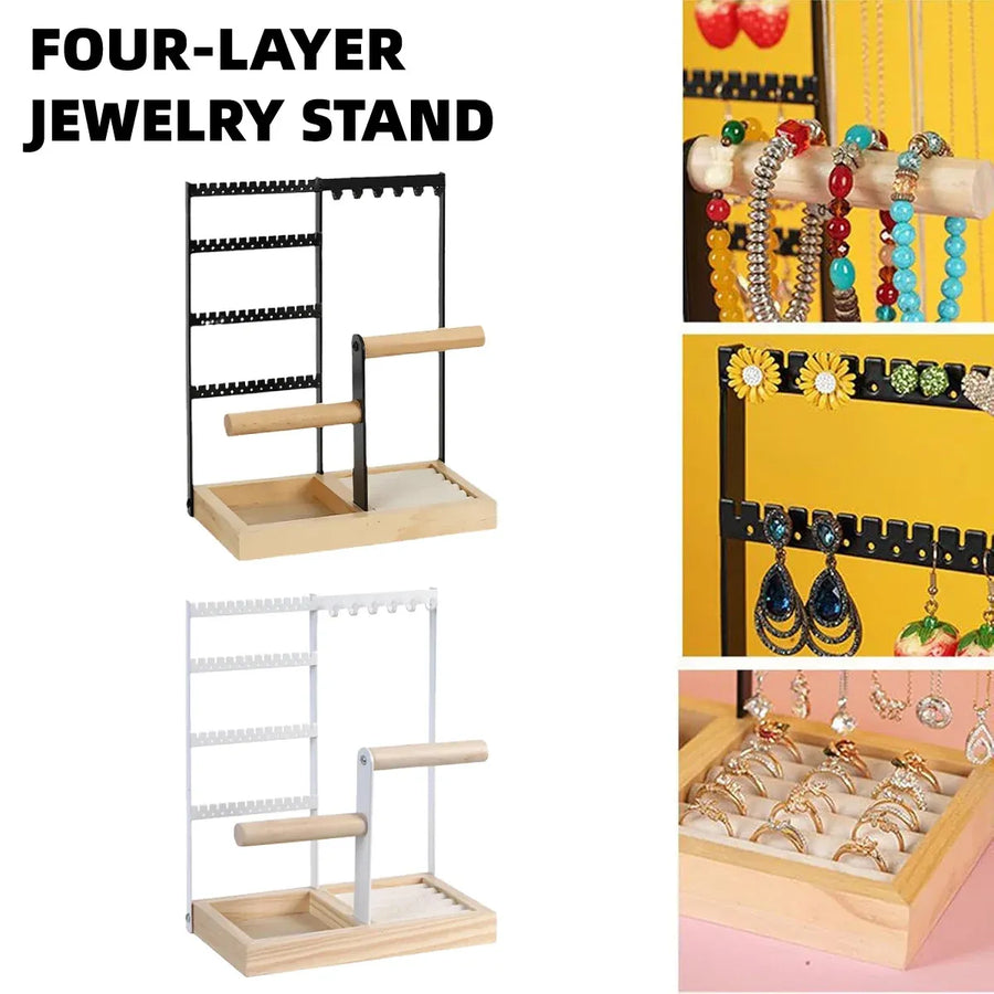 Jewelry Earring Bracelet Display Rack Jewellery Stand Necklace Organizer Holder - White