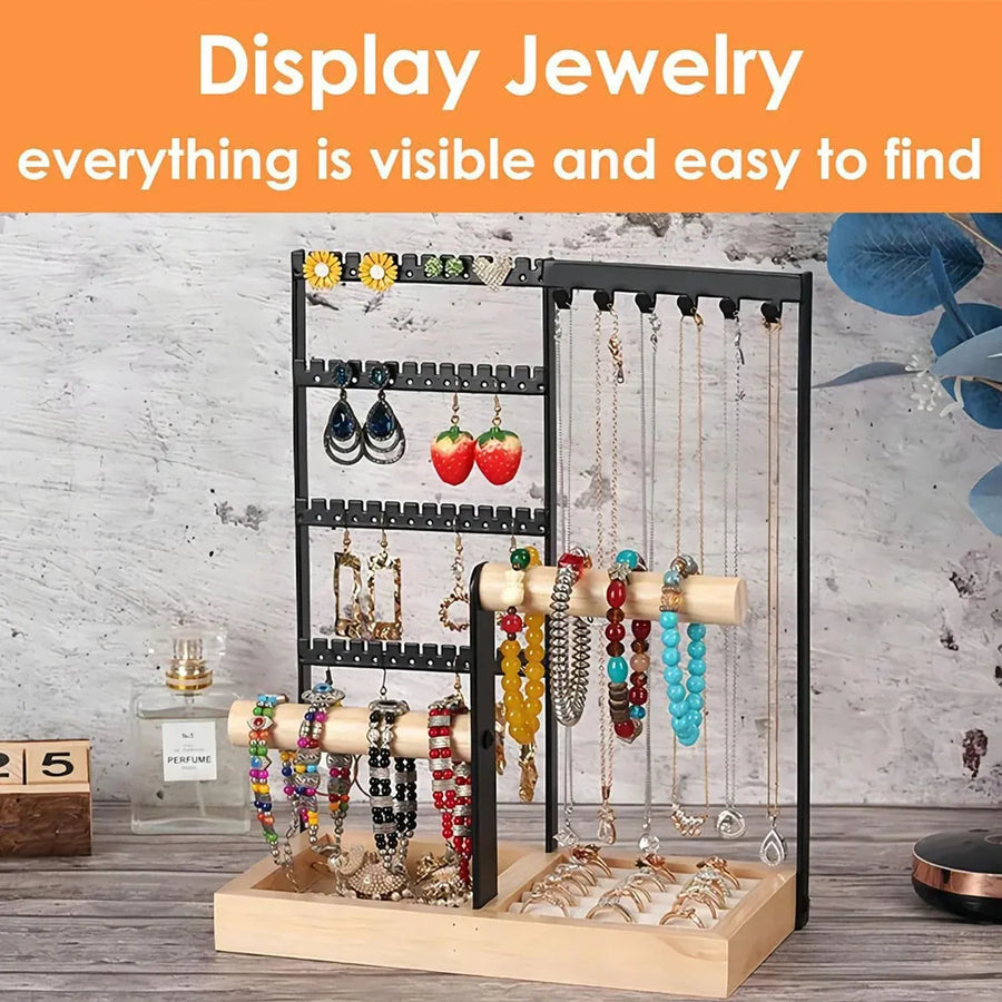 Jewelry Earring Bracelet Display Rack Jewellery Stand Necklace Organizer Holder - White