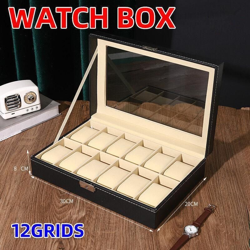 12Grids Leather Watch Jewelry Display Storage Holder Case Box