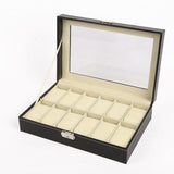 12Grids Leather Watch Jewelry Display Storage Holder Case Box - Front View