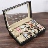 12Grids Leather Watch Jewelry Display Storage Holder Case Box - Top-Down View