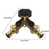 2 Way Solid Brass Hose Splitter 2-Way Hose Connector With Shut OFF/ON Valves - Side View