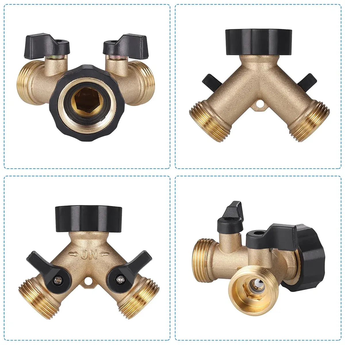 2 Way Solid Brass Hose Splitter 2-Way Hose Connector With Shut OFF/ON Valves