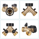 2 Way Solid Brass Hose Splitter 2-Way Hose Connector With Shut OFF/ON Valves - 45-Degree Angle