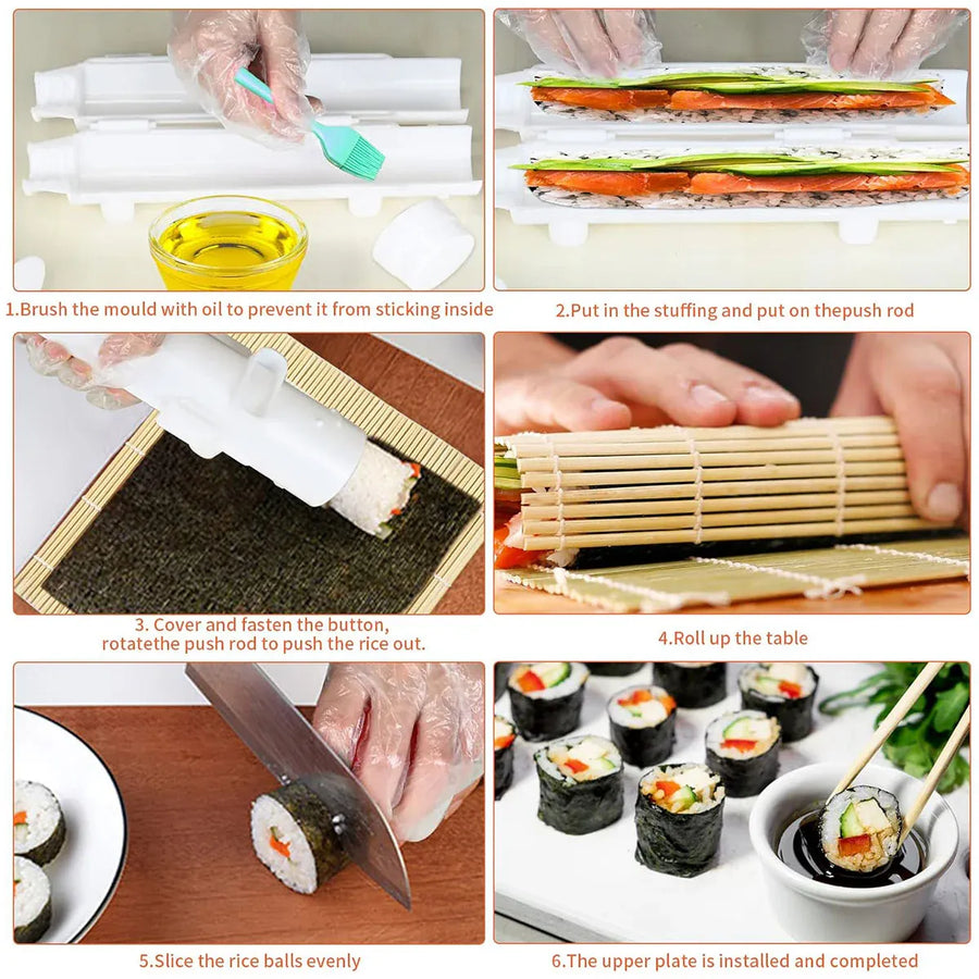 Sushi Roll Mold Non-Stick Food Grade Plastic for Home Kitchen DIY Sushi Making - White Maker Mat