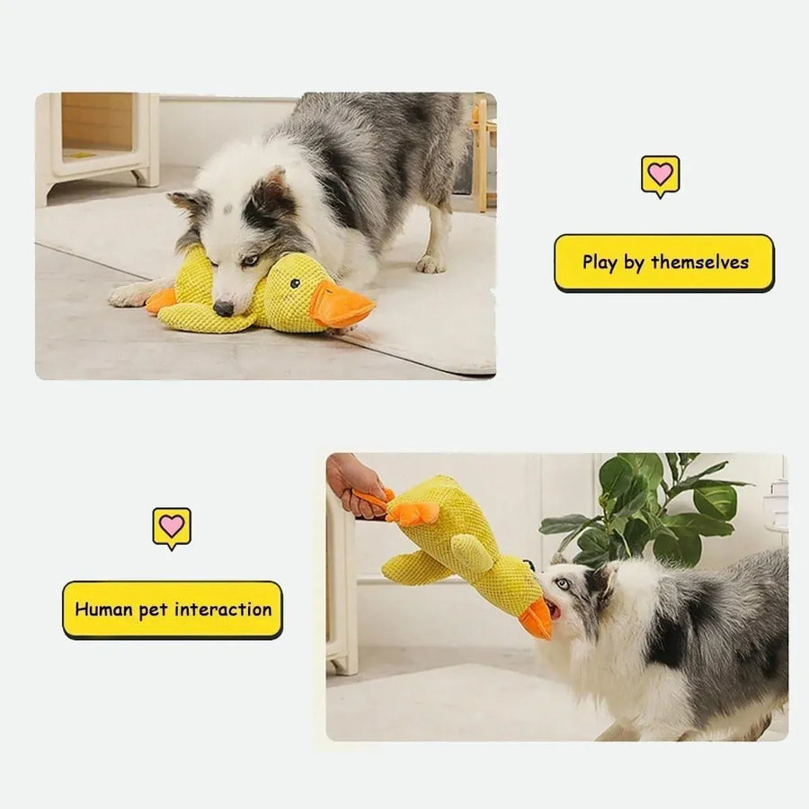 Plush Cartoon Duck Dog Toy Interactive Squeaky Pet Toy Durable Fun Chew Toy - Yellow
