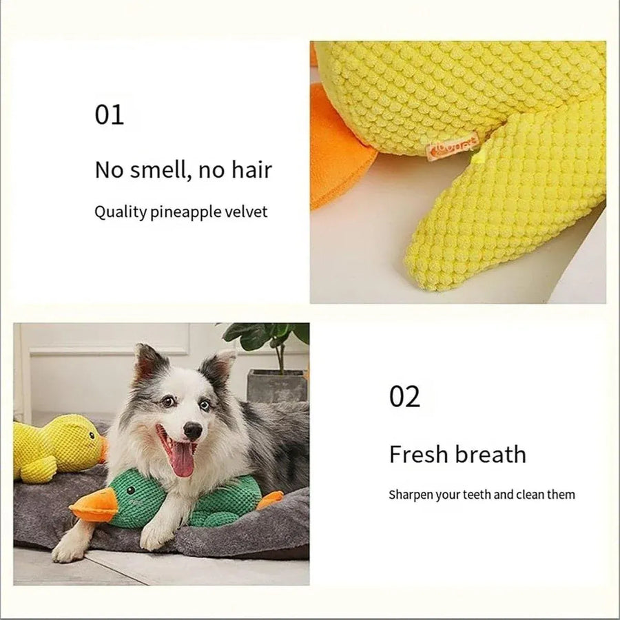 Plush Cartoon Duck Dog Toy Interactive Squeaky Pet Toy Durable Fun Chew Toy - Yellow