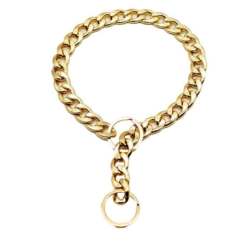Dog Chain Collar Heavy Duty Choker Double Pet Slip Check Twist Link Chrome Chain Gold - 45CM