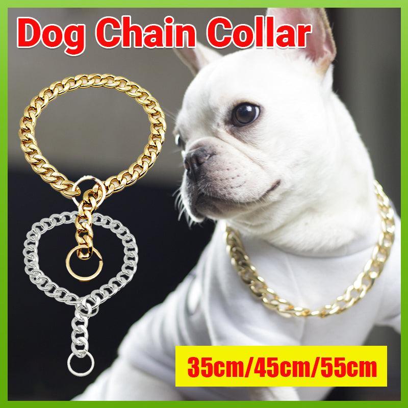 Dog Chain Collar Heavy Duty Choker Double Pet Slip Check Twist Link Chrome Chain Silver - 35CM