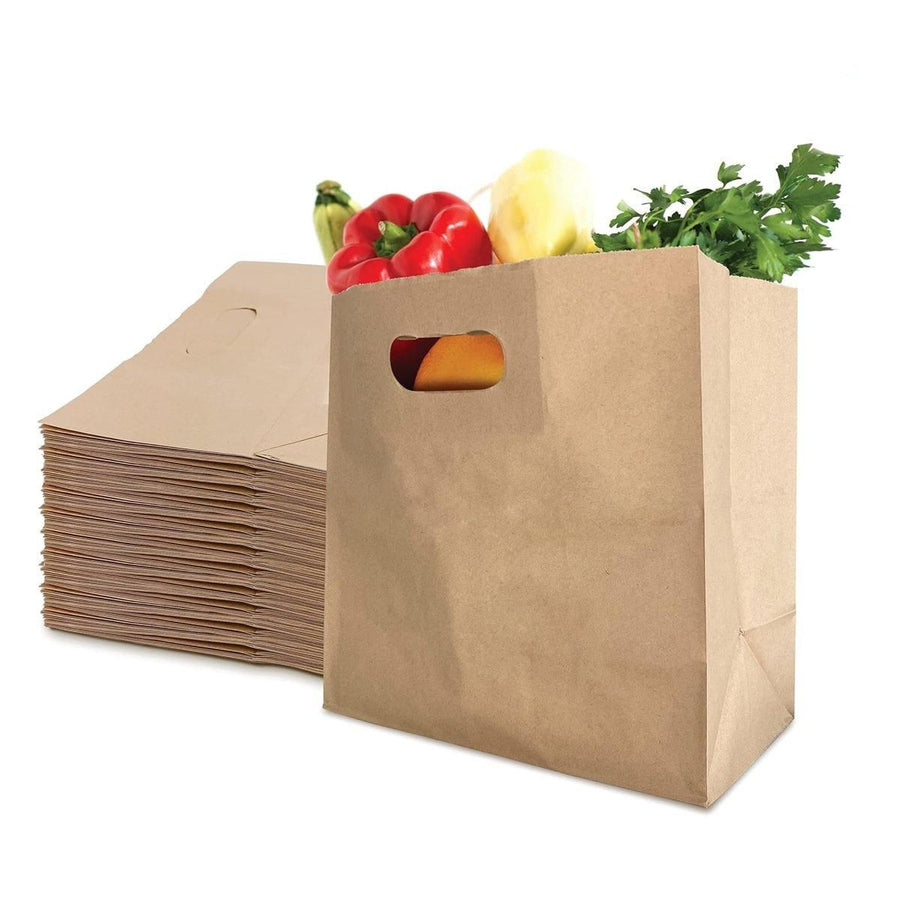 50PCS Scooped Kraft Paper Tote Bags Gift Bags for Party Wedding Packaging